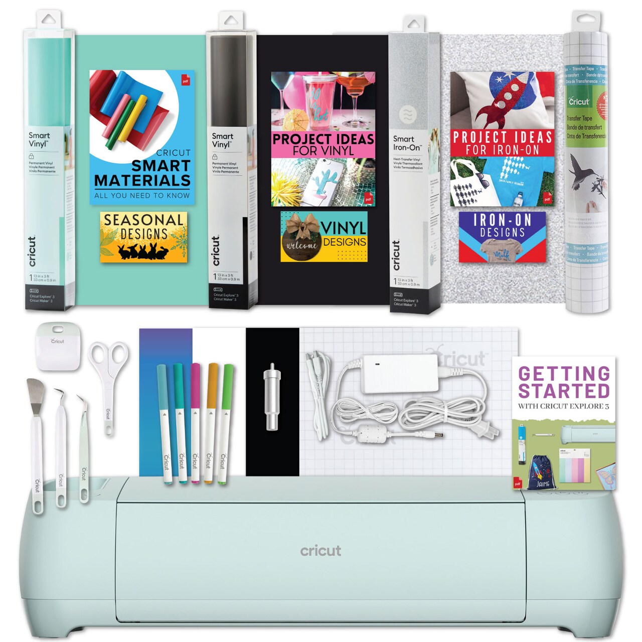 Cricut Explore 3 Craft Cutting Machine with Smart Vinyl and Iron-on Materials Bundle